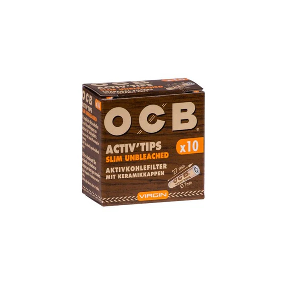 OCB Activ Tips Charcoal Filters Slim Unbleached 7mm 10 pack