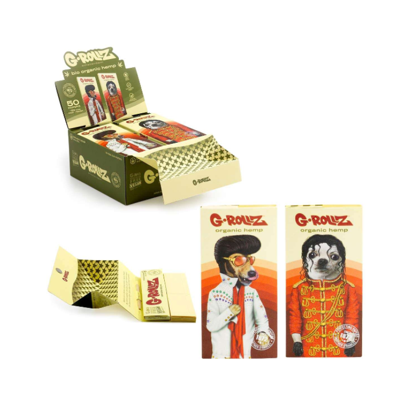 G-Rollz | 'Vegas Pop' -Organic Hemp  Extra Thin -50 Kingsize Slim Papers + Tips &  Tray (16 Booklets Display)