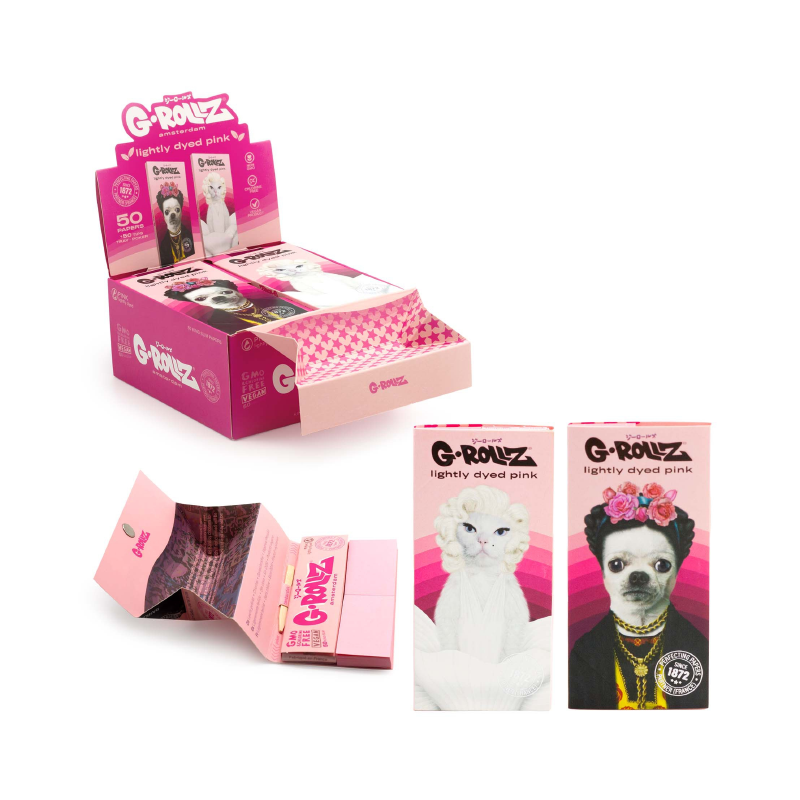 G-Rollz | 'Mexican Diamonds' - Lightly Dyed Pink - 50 Kingsize Slim Papers + Tips & Tray (16 Booklets Display)