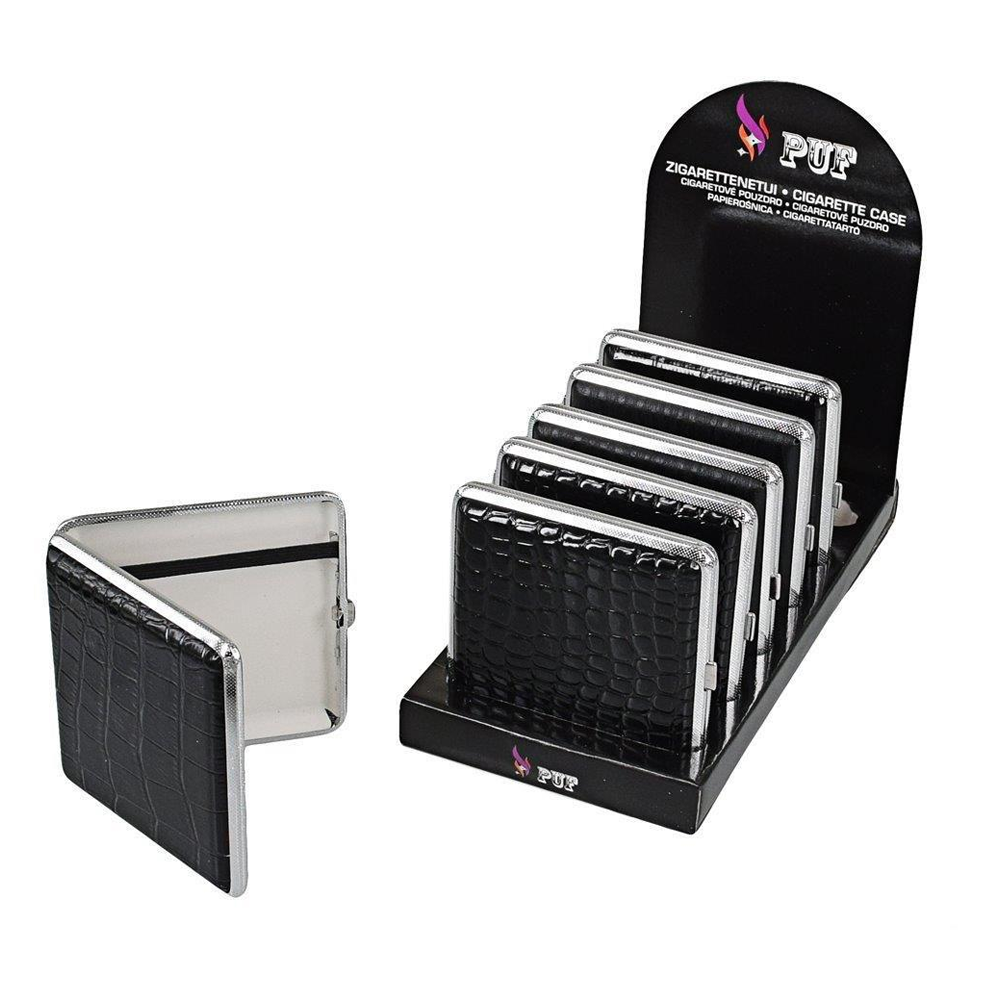 Puff Black Leather Cigarette Case Large x 6