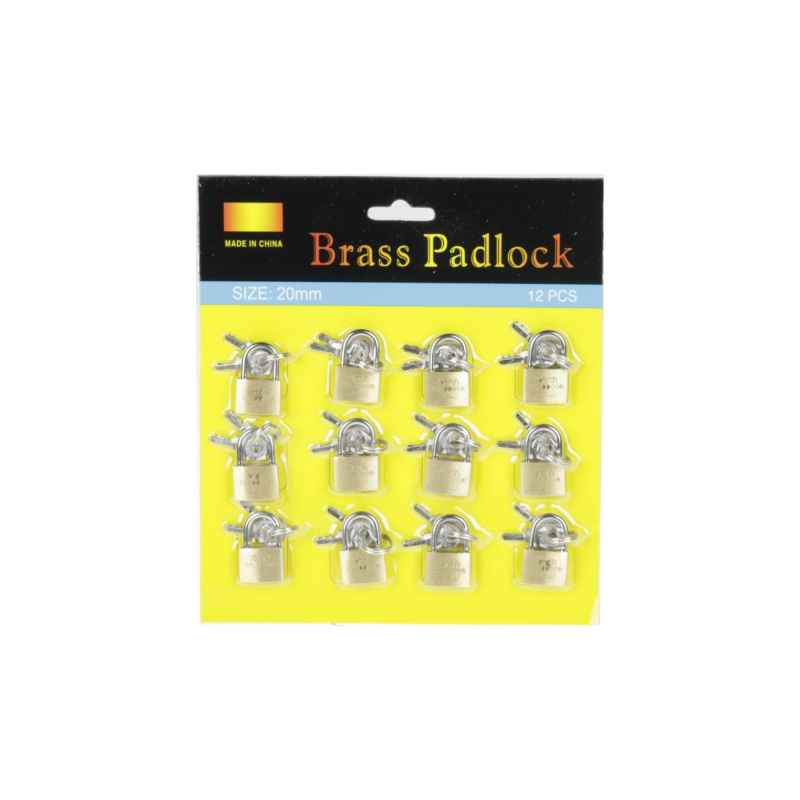 20mm Solid Brass Padlock Set – 12 Pack Multi-Purpose Small Security Locks