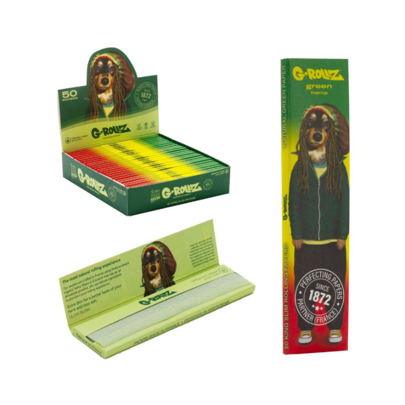 G Rollz | Pets Rock 'Reggae' - Green Organic Hemp - 50 KS Slim Papers (25 Booklets Display)