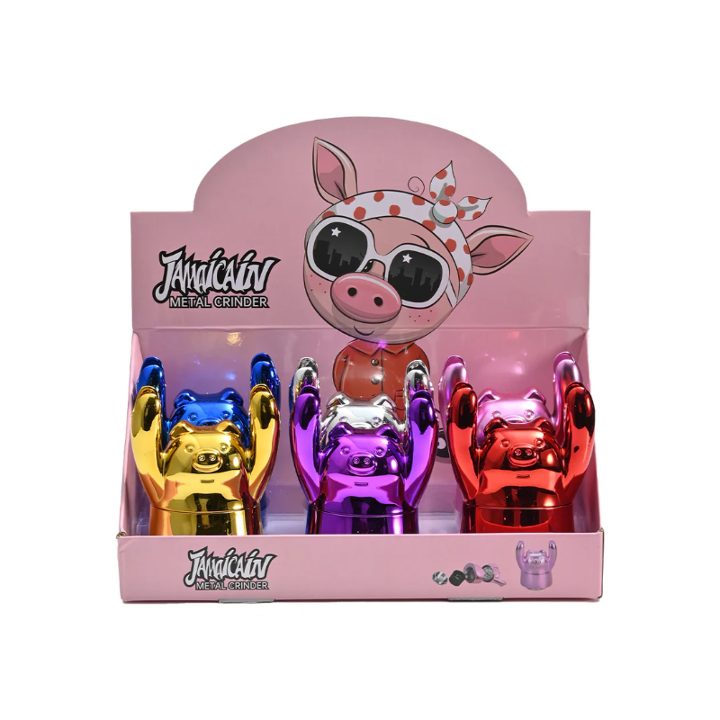 SINGLE Pig with Hands up Grinder Assorted Colours x 1