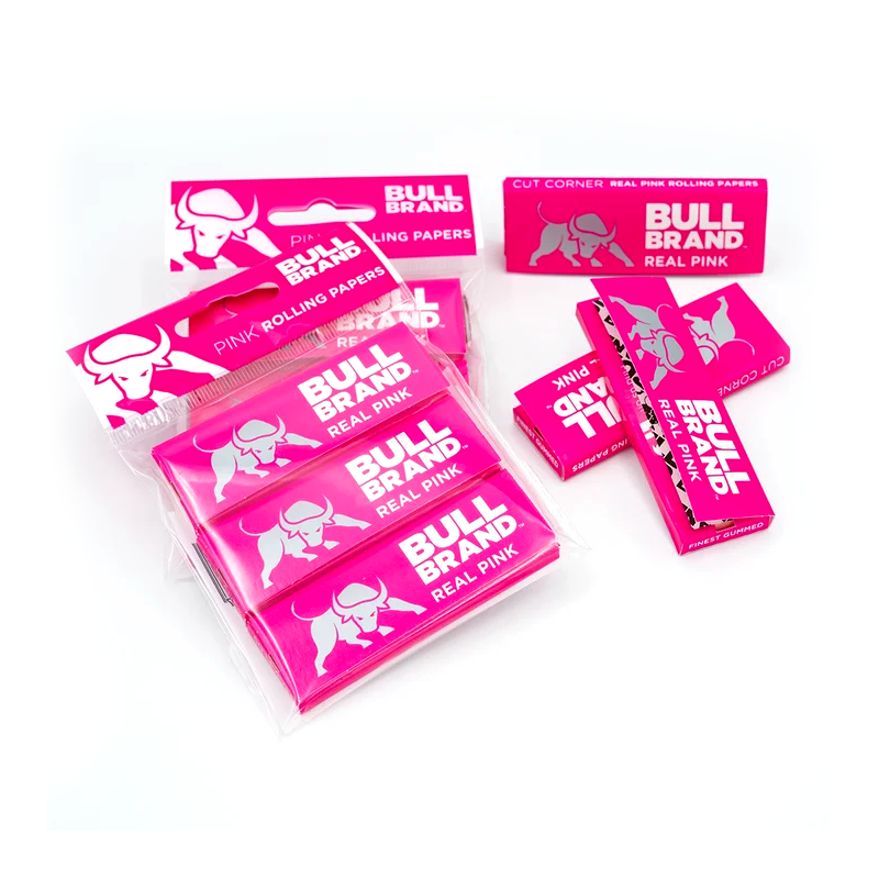 Bull Brand Cut Corner Real Pink Rolling Papers 3 Pack X 30