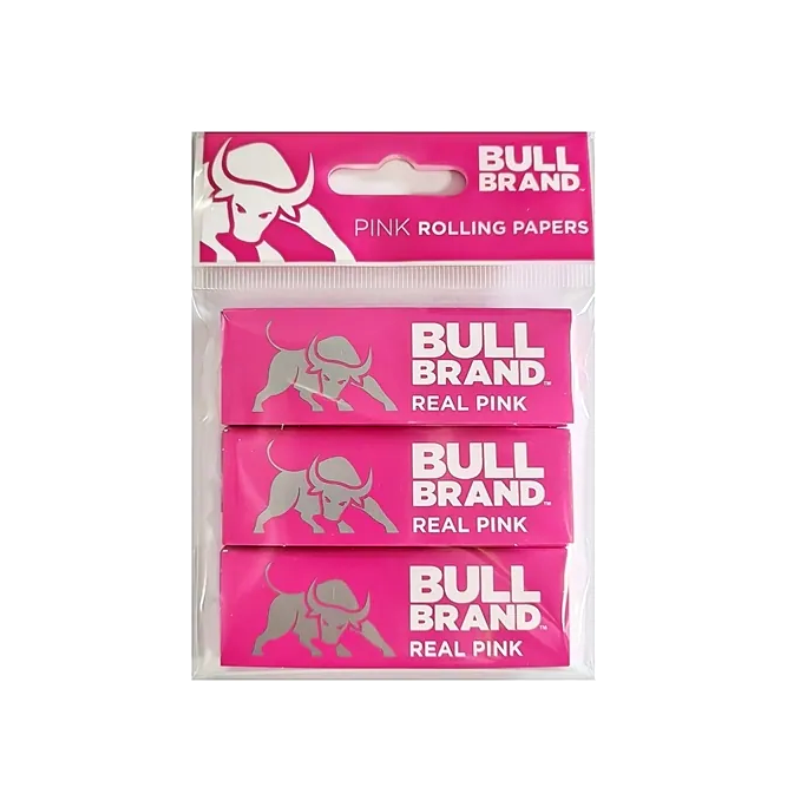 Bull Brand Cut Corner Real Pink Rolling Papers 3 Pack X 30