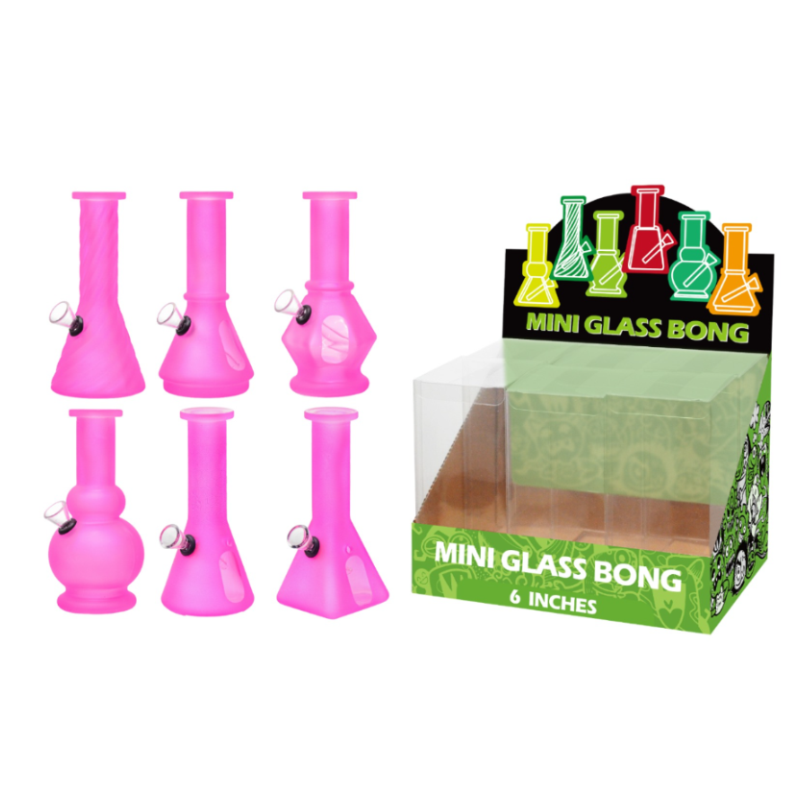 Mini Glass Bong Pink Assorted Design 6inch x 6