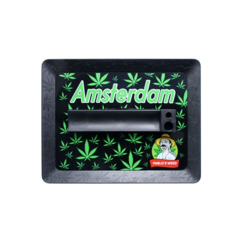 Amsterdam Plastic Black Rolling Tray Set – 5 Pieces