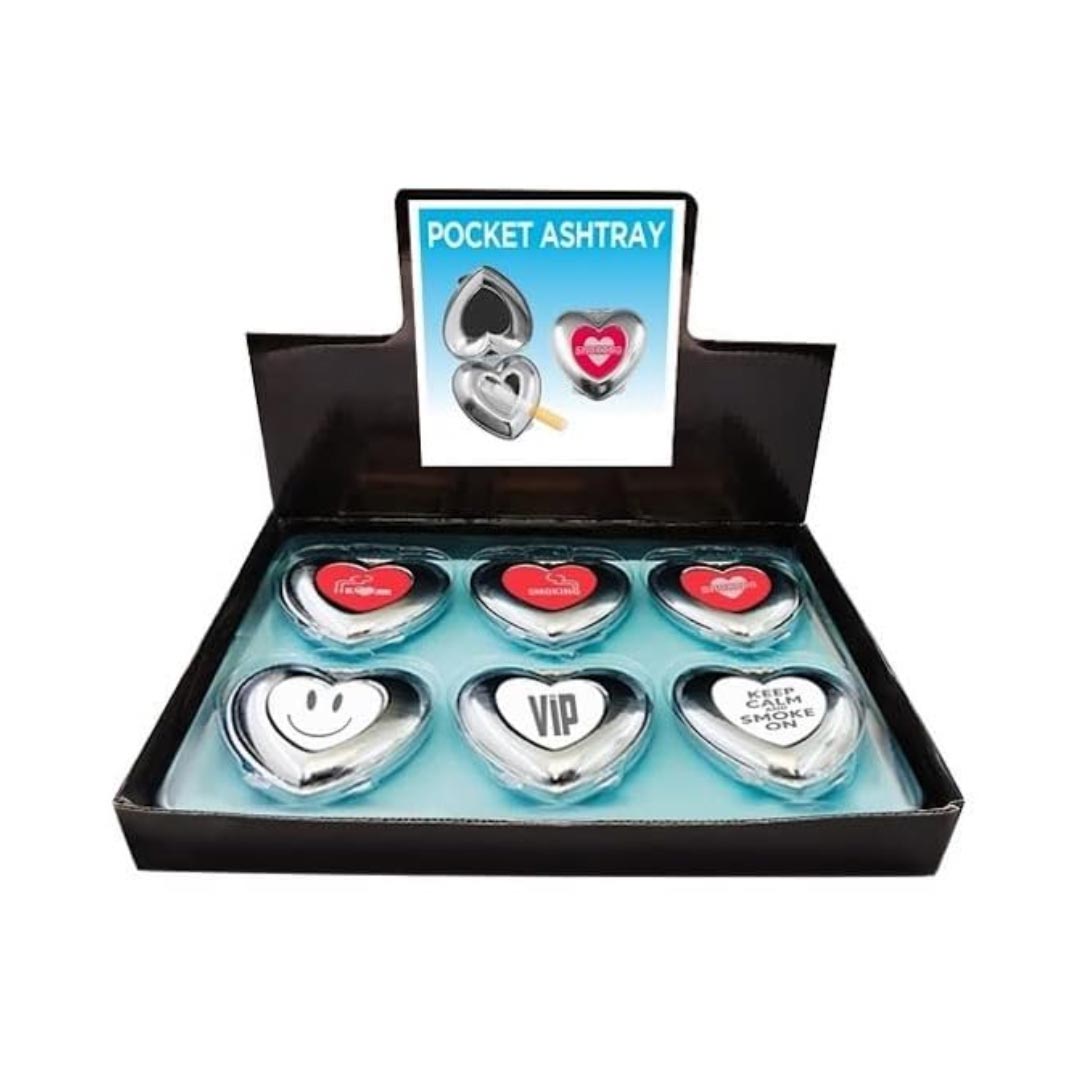 Metal Pocket Ashtray Heart 6 x 6 cm Various Sayings and Designs