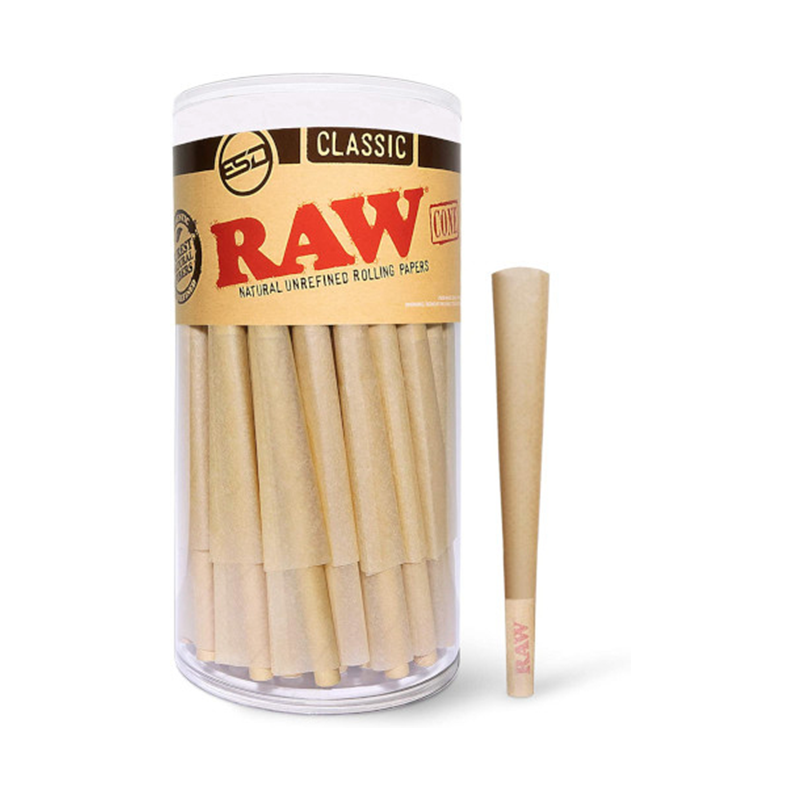 Exclusive RAW Classic Pre-Rolled Cones Kingsize KS 100 Cones per Jar