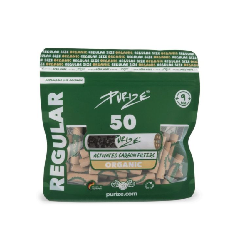 PURIZE® 9mm Regular Size Organic Activated Filter Tips 50 Sachets