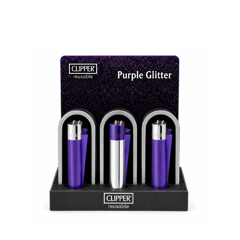 Clipper Metal Large Lighter PURPLE GLITTER x 12 CM0S139X