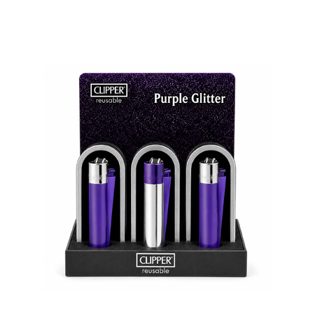 Clipper Metal Large Lighter PURPLE GLITTER x 12 CM0S139X