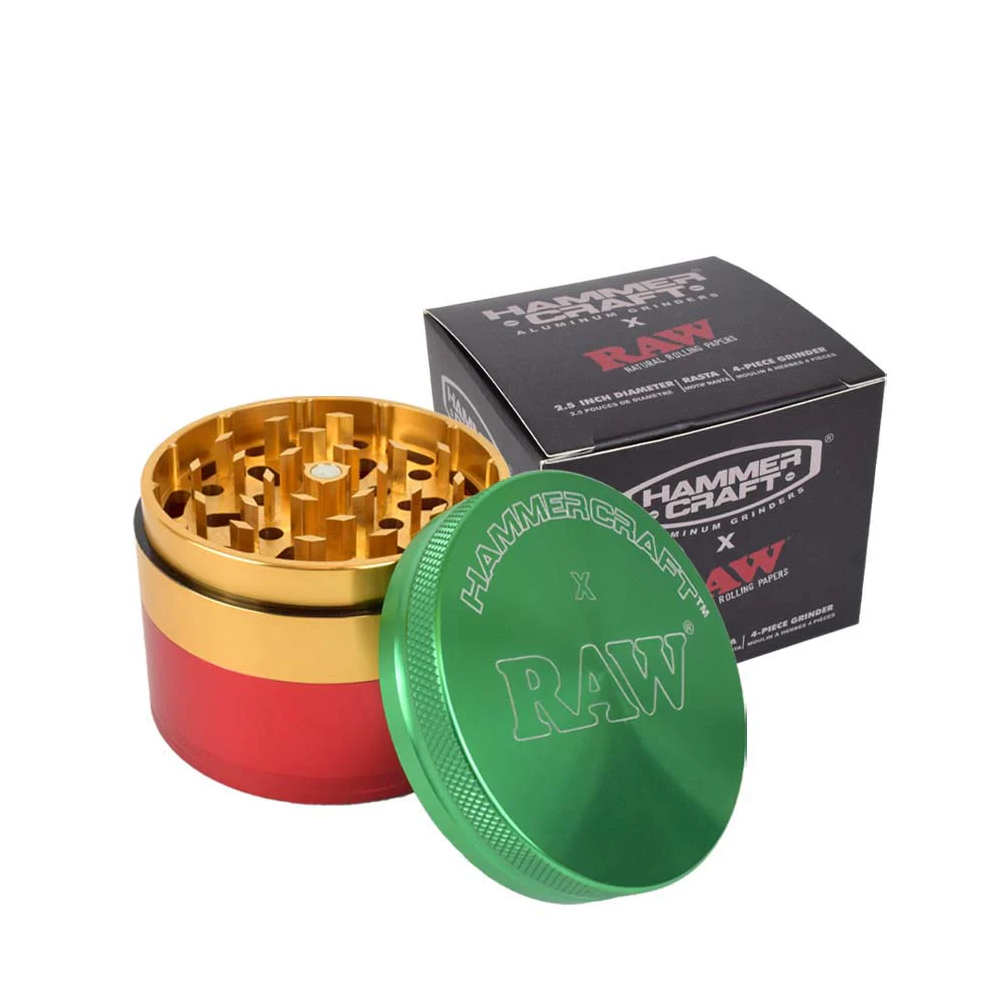 RAW-Hammer-Craft-Medium-Aluminium-Grinder-Rasta-4-Parts