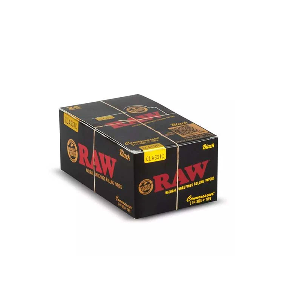 RAW Black Connoisseur 1 1/4 Size Rolling Papers And Tips