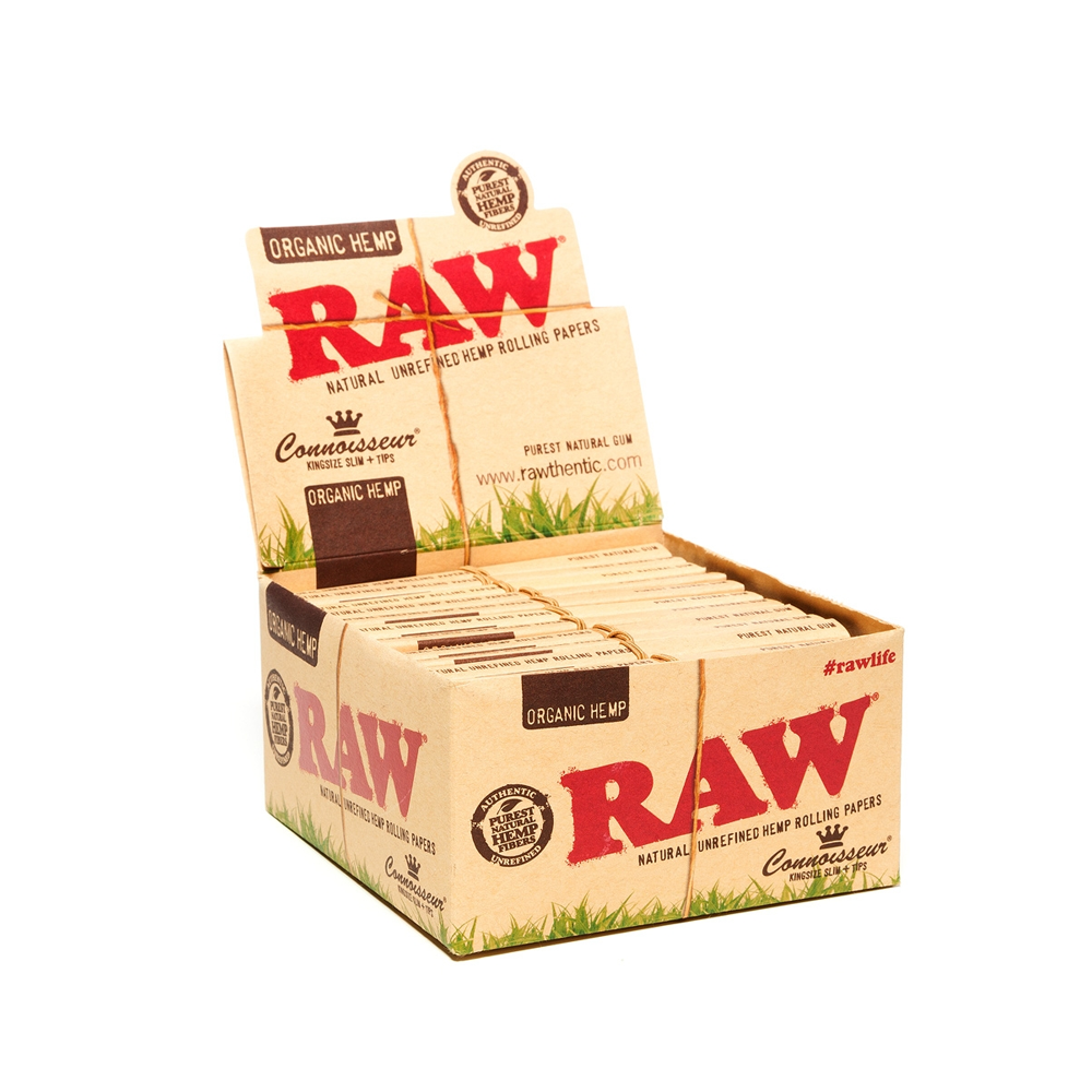 RAW Kingsize Connoisseur Organic Hemp Papers and Tips 24 pack