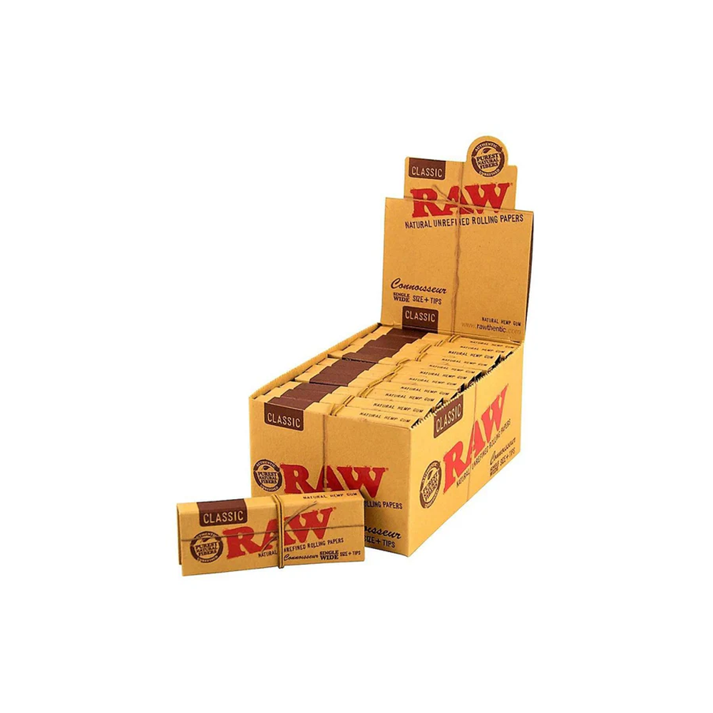 RAW Classic Connoisseur with Tips Single Wide 24 Packs