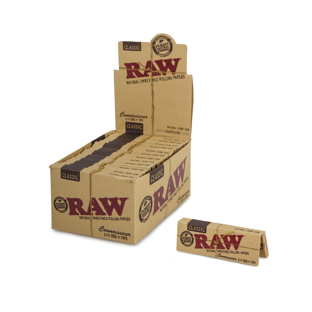 Raw Classic Connoisseur 1 1/4 Rolling Paper With Tips 24 Packs