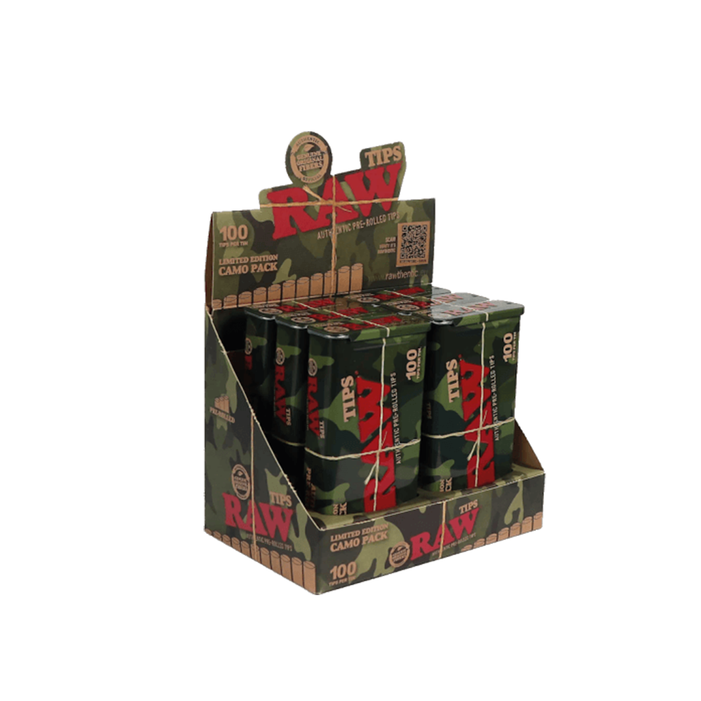 Raw Tin + 100 Pre Rolled Tips Camo Accessory x 6