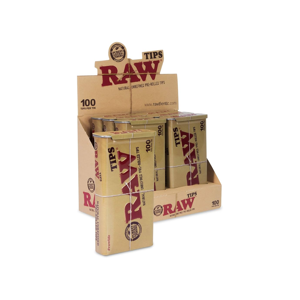 Raw Tin + 100 Pre Rolled Tips Brown Accessory x 6