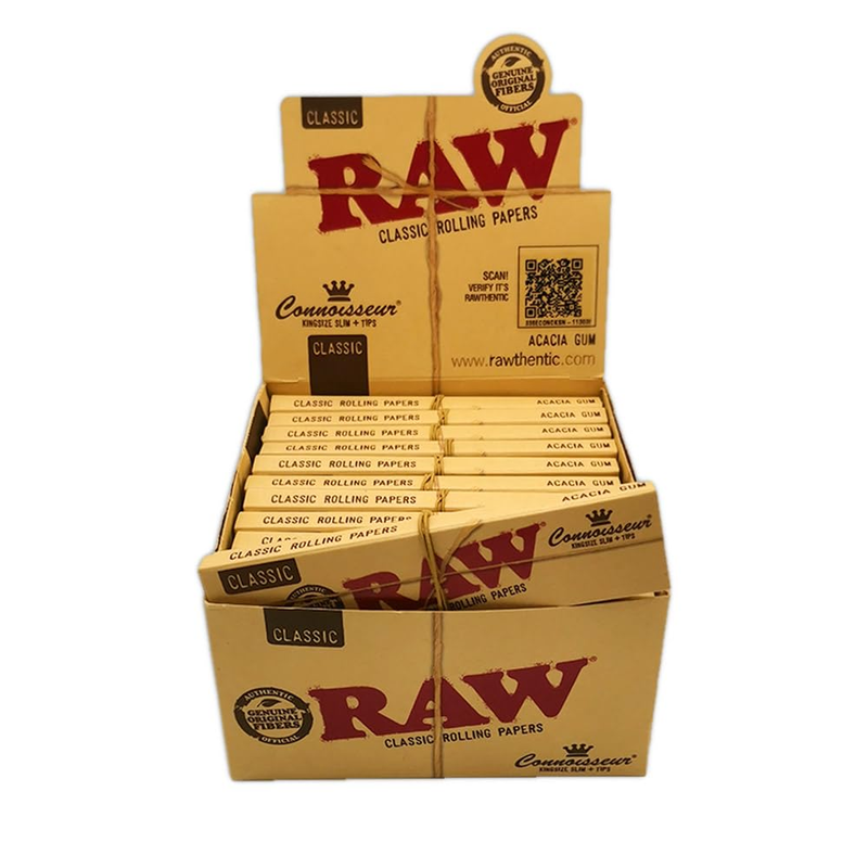 Raw Connoisseur King Size Slim Rolling Paper Plus Tips 24 Pack
