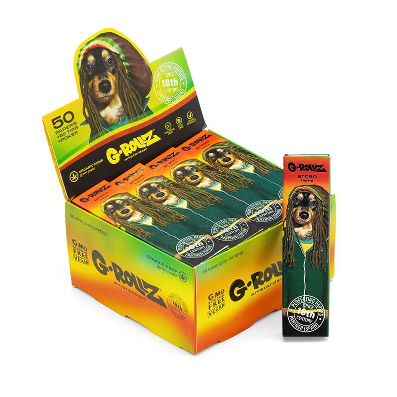 G-Rollz | 'Reggae' 50 King Size Green Papers + Tips (20 Booklets Display)