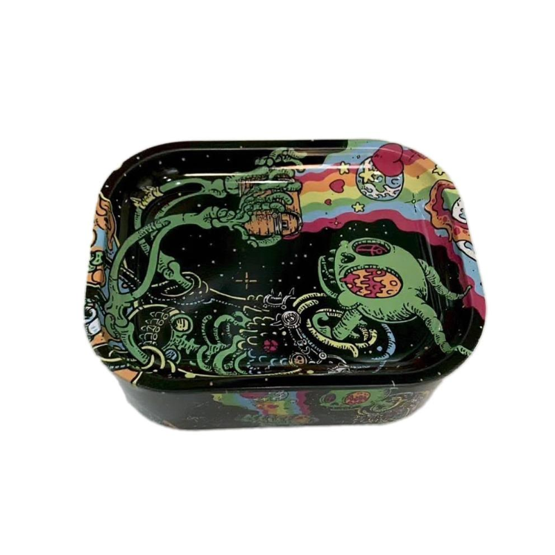 Alien Rainbow Metal Rolling Tray With Storage Box Tin x 1