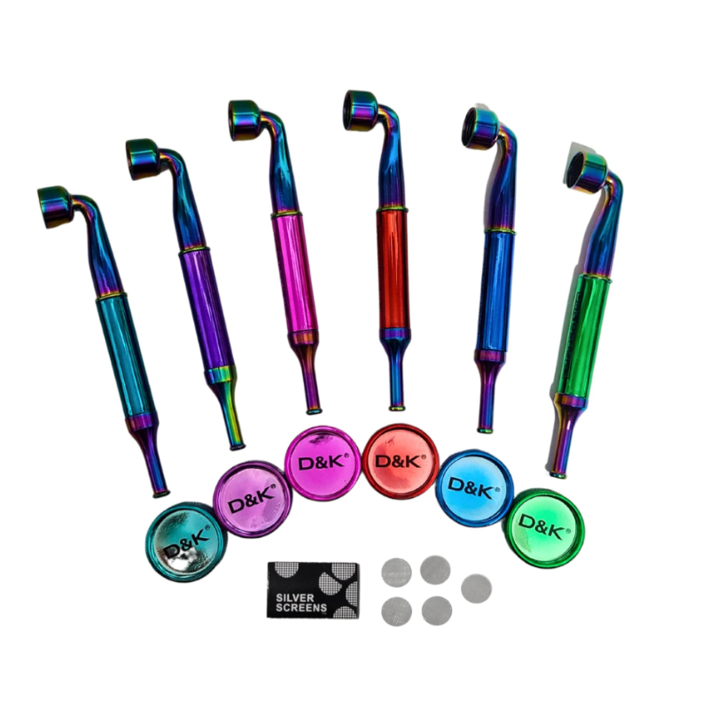 D&K 1 x 14cm Rainbow Metal Mini Smoking Pipe Hookah + Crusher + Mesh, Clear Assorted Colors 20Pack