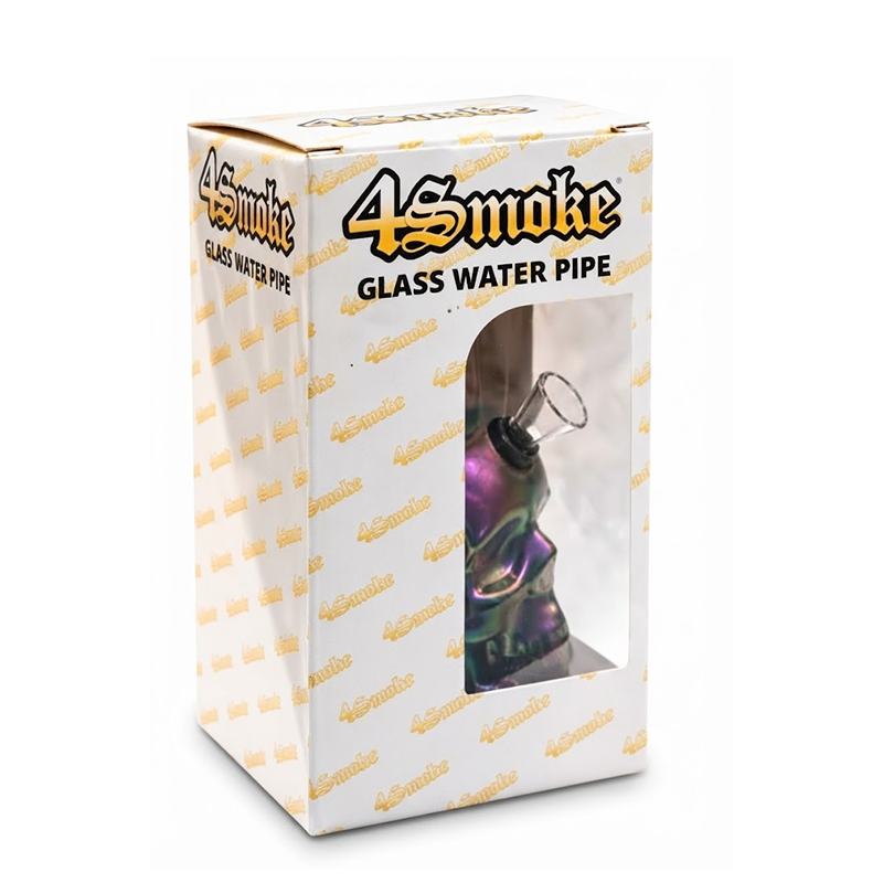 4Smoke Glass Skull Rainbow Water Pipe – Iridescent Glass Design x 1 boxed