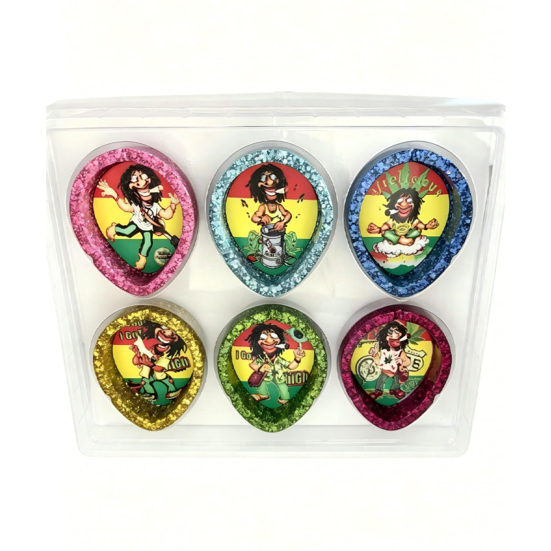 POLY STONE ASHTRAYS - RASTA MAN MIXED COLORS 6PCS in Display Box SS-1320