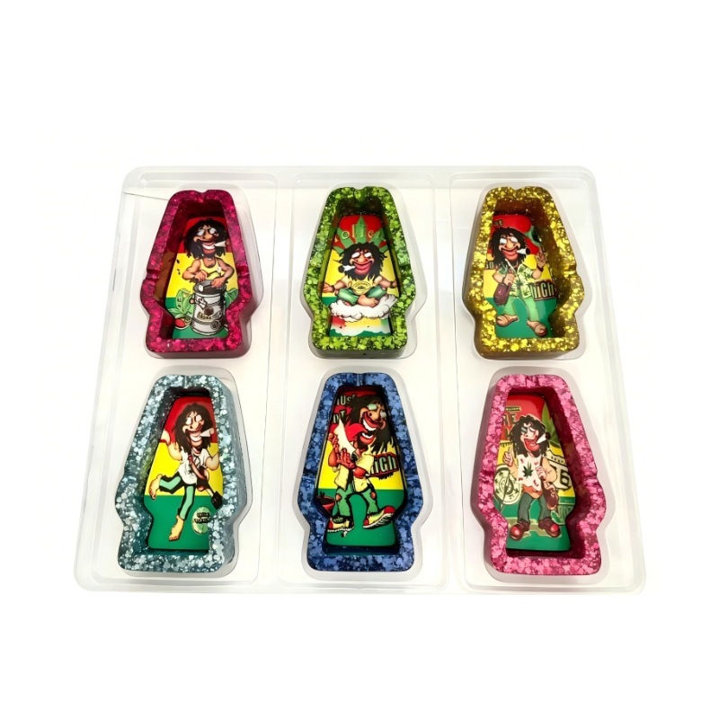 POLY STONE ASHTRAYS - RASTA MAN MIXED COLORS 6PCS in Display Box SS-1306