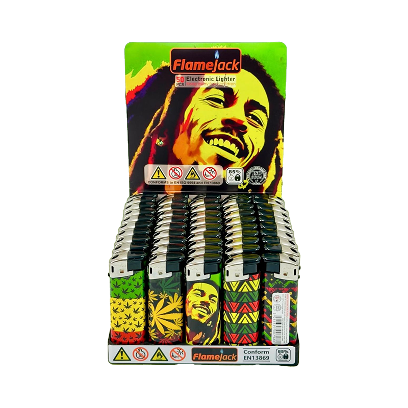 Flamejack Electronic Refillable Lighter Rasta Design 50pcs SM-0798