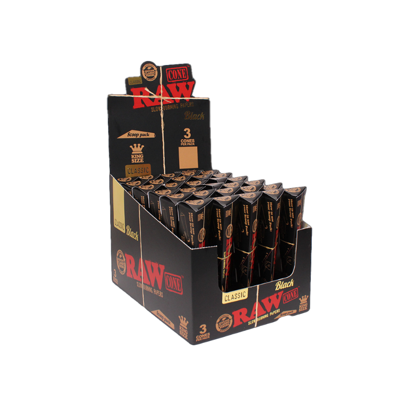 Exclusive Raw Black King Size Triangle Scoop Cones 3pk x 30