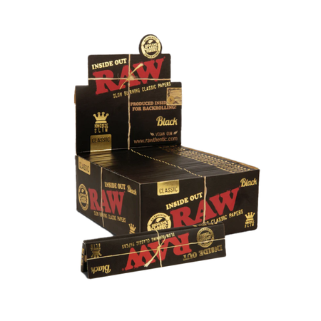 INSIDE OUT  NEW RAW Black King Size Slim Rolling Papers 50 pack