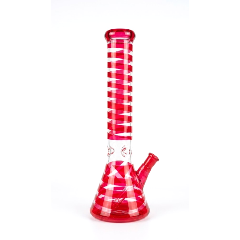 Red Geometric Beaker Glass Bong – Premium Artistic