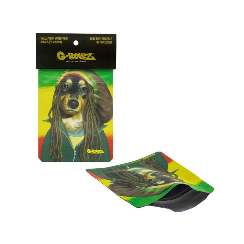 G-Rollz | 'Reggae' 65x85mm Smellproof Mylar Cali Bags - 10 bags (1 pack)