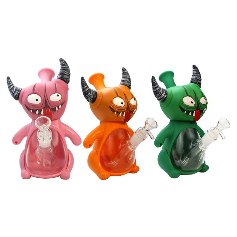 9" Resin Giant PVC Horned Devil Water Pipe  Bong w/Dry Bowl- random colour