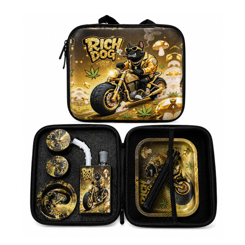 Zipper Set Smoking Rich Dog with Ashtray, Grinder, Tray, Bong and Containers Gift Set SS-0010