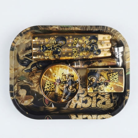 Rich Dog Tray Gift Set – Oil Lighter, Small Metal Pipe, Plastic Grinder & 3-Piece Joint Holder SS-2176