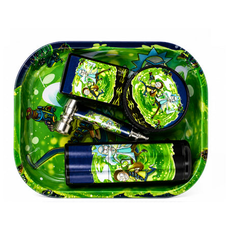 Ricky & Morty Metal Tray Gift Set – Oil Lighter, Small Metal Pipe, Plastic Grinder & 3-Piece Joint Holder SS-2176
