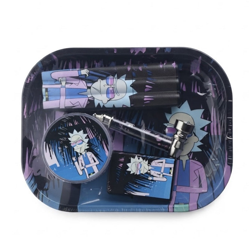 Rick & Morty Tray Gift Set – Oil Lighter, Small Metal Pipe, Plastic Grinder & 3-Piece Joint Holder SS-2176