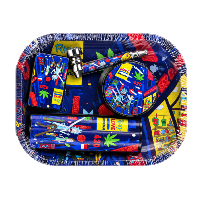 Ricky Love Amsterdam Tray Gift Set – Oil Lighter, Small Metal Pipe, Plastic Grinder & 3-Piece Joint Holder SS-2176