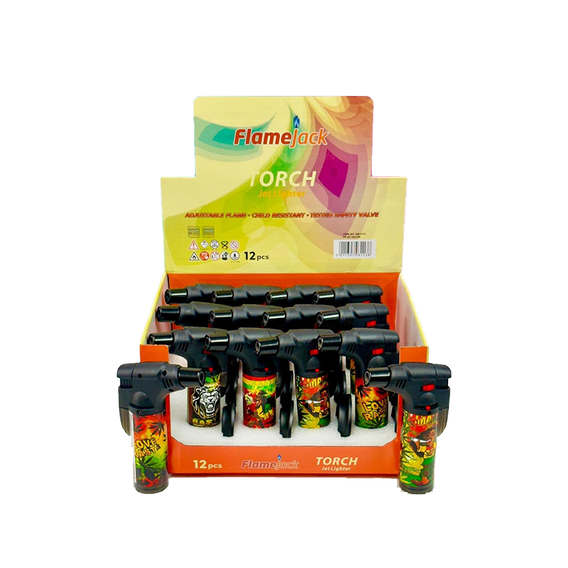 FlameJack Jumbo Torch Jet Lighter (Rasta Print Design) SM-3113