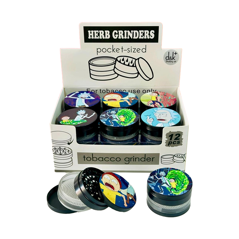 D&K 60mm 4 Part Herb Ricky & Morty Metal Grinder 12 Pack