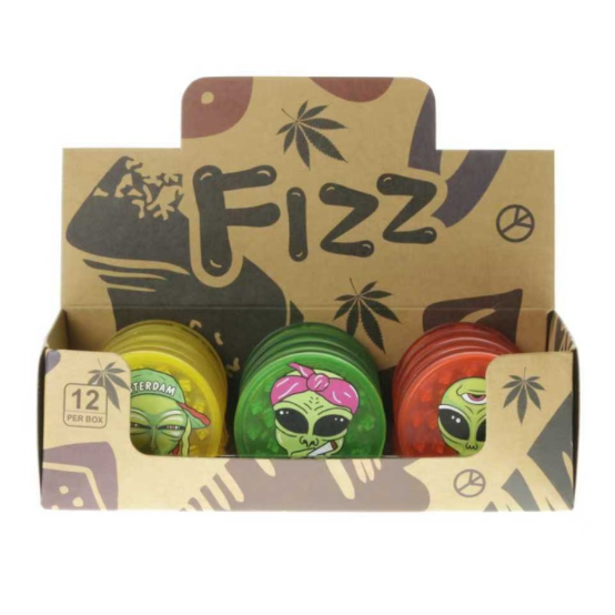 Fizz Mix Colour/Design Alien Head Plastic Grinder 12 piece SS-0265