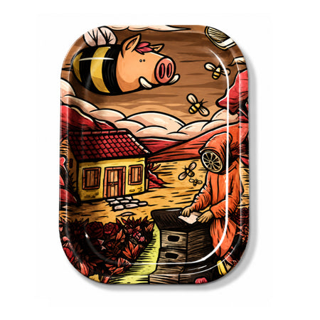 High Quality Pigg Bee Design Metal Rolling Tray – 14 × 18 cm SS-0296-E