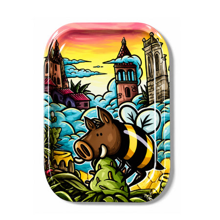 High Quality Pig Bee Design Metal Rolling Tray – 14 × 18 cm SS-0296-H
