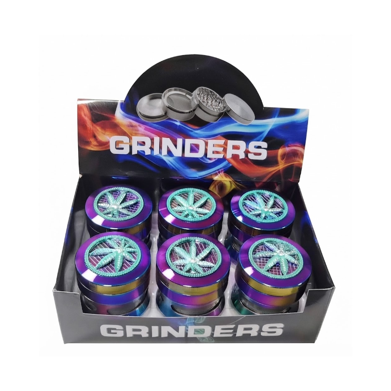 Premium Metal Herb 63mm Grinder Set – 6 Piece Display Box | with Clear Lid Assorted Colors SS-1194