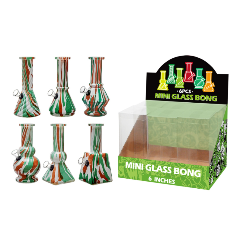 Mini Glass Bong Assorted Design 6inch x 6 SS-1259