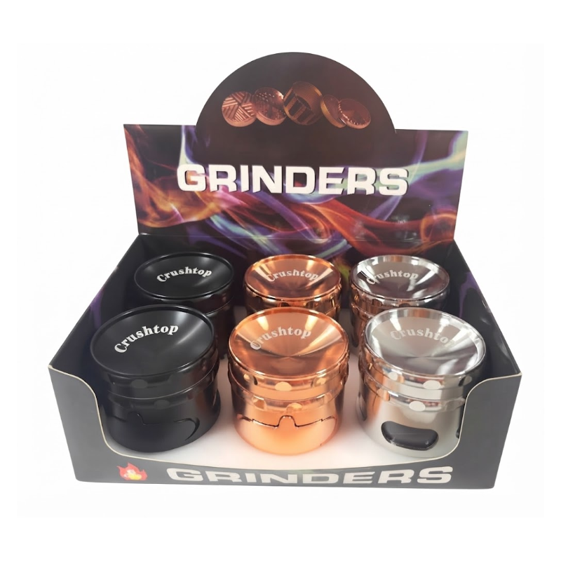 Premium Metal Herb 63mm Grinder Set – 6 Piece Display Box | with Clear Lid Assorted Colors SS-1279