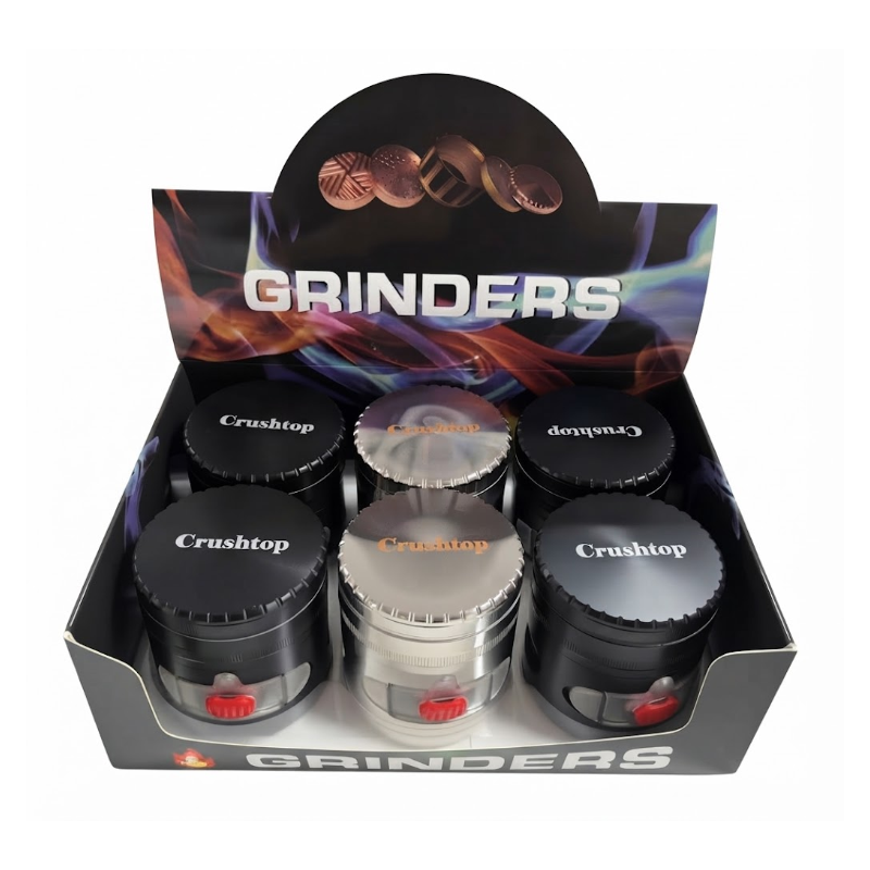 Premium Metal Herb 63mm Grinder Set – 6 Piece Display Box | with Clear Lid Assorted Colors SS-1286